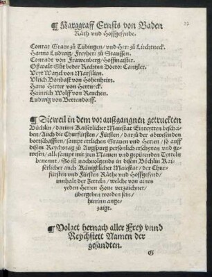 Volget hernach aller Frey unnd Reychstett Namen der gesandten.