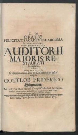 Oratio Felicitatis Academicae Auguria brevibus evolvens