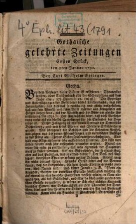 Gothaische gelehrte Zeitungen : auf das Jahr .... 1791, 1791