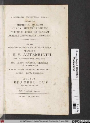 Dissertatio Inauguralis Medica Exhibens Momenta Qvædam Circa Herniotomiam Præcipue Circa Evitandam Arteriæ Epigastricæ Læsionem