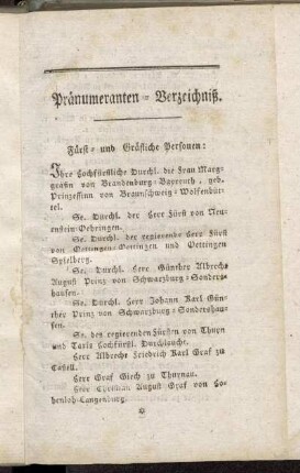 Pränumeranten-Verzeichniß.