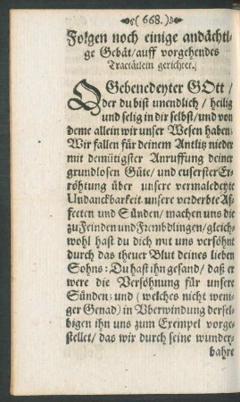 Folgen noch einige andächtige Gebät/ auff vorgehendes Tractätlein gerichtet.
