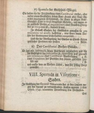 VIII. Sportuln in Visitations-Sachen.