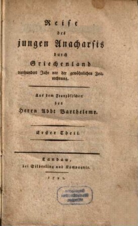 Reise des jungen Anacharsis durch Griechenland vierhundert Jahre vor der gewöhnlichen Zeitrechnung, 1