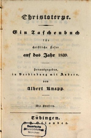 Christoterpe : ein Jahrbuch für d. dt. Haus. 1839