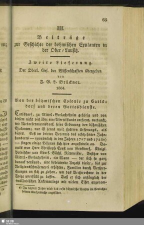 Beiträge zur Geschichte der böhmischen Exulanten in der Ober-Lausitz : Von der böhmischen Colonie zu Carlsdorf und deren Gottesdienste