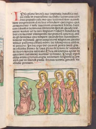 Abraham und die drei Männer, Med. 27 (eingeklebter kolorierter Holzschnitt)