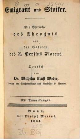 Sprüche und die Satiren des A. Persius Flaccus