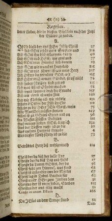 Register derer Lieder, die in diesem Büchlein nach der Zahl der Blätter zu finden.