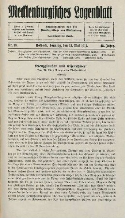 Nr. 19. Rostock, Sonntag, den 13. Mai 1917.