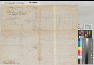 Vorhelm (Ahlen) Schacht Schlüter Maschinengebäude Grundriß, Schnitte 1882 1 : 50 46 x 60 Zeichnung Strontianit Societät von Goerne & Co. Bergämter Nr. 5364
