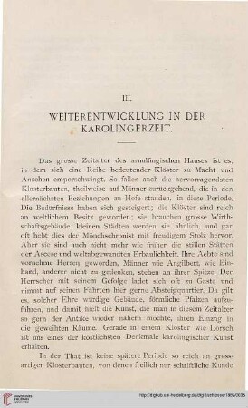 III: Weiterentwicklung in der Karolingerzeit