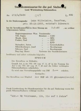 Zahn, Wilhelmine