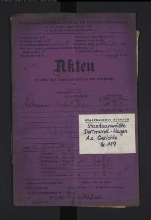 Landfriedensbruch (Plünderungen usw. in Hamm am 3.- 4.7.1919) Lohmann, Bernhard