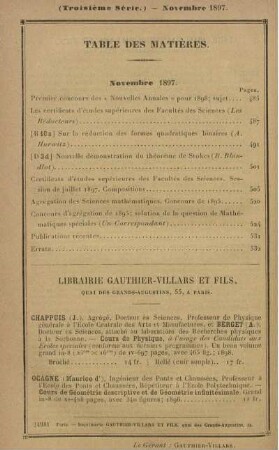 Table des matières. Novembre 1897.