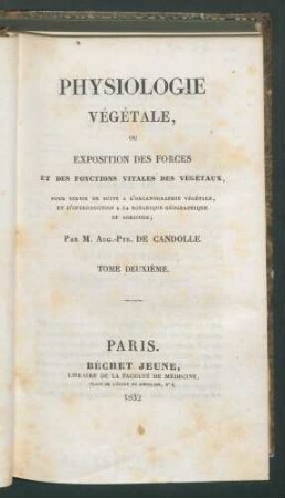 Physiologie végétale, ... (Cours de Botanique;2) T. 2. - 1 Falttab.