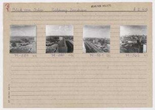 Stadtpanoramen von einem Hochhaus am U-Bahnhof Magdalenenstraße in Richtung Zentrum. Berlin, Lichtenberg, Frankfurter Allee/Mauritiuskirchstraße/John-Sieg-Straße/Rathausstraße
