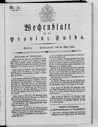 Nr. 21, Ausgabe vom 25. Mai 1833