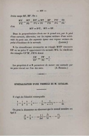 Généralisation d´une formule de M. Catalan.
