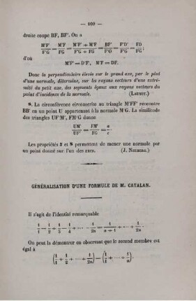 Généralisation d´une formule de M. Catalan.