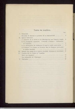 Table de matière