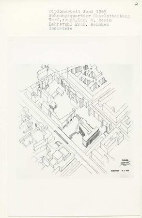 Wohnquartier, Berlin-Charlottenburg (Diplomarbeit bei Bernhard Hermkes): Isometrie von Nordwesten 1:500