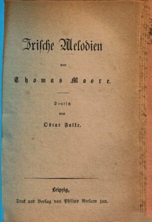 Irische Melodien : Deutsch von Oskar Falke