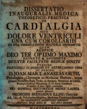 Diss. inaug. ... de cardialgia, sive dolore ventriculi