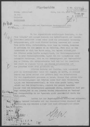 Neuhengstett-Ottenbronn: Visitationsbericht mit Pfarrbericht 1961