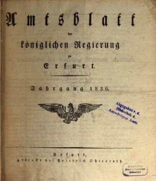 Amtsblatt der Preußischen Regierung zu Erfurt. 1836