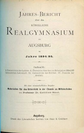 Jahresbericht. 1894/95