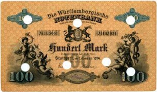Geldschein, 100 Mark, 1.1.1874