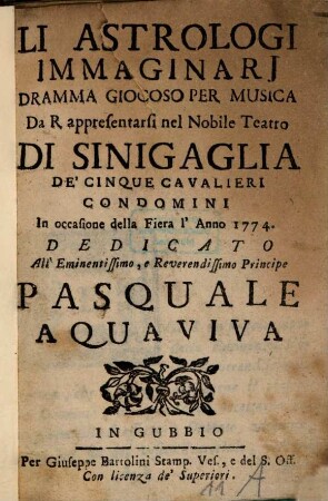 Li Astrologi immaginari : Dramma giocoso