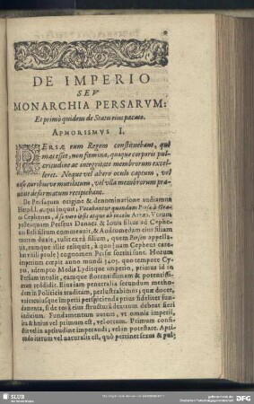 Disputatio I. De Imperio Seu Monarchia Persarum : Et primo quidem de Statu eius pacato
