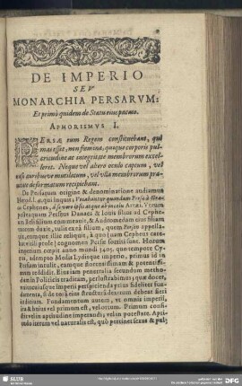 Disputatio I. De Imperio Seu Monarchia Persarum : Et primo quidem de Statu eius pacato