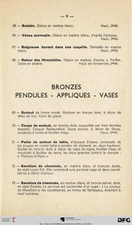 Bronzes Pendules - Appliques - Vases (Nr. 69-96)