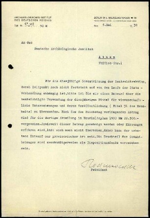 G. Rodenwaldt an DAI Athen