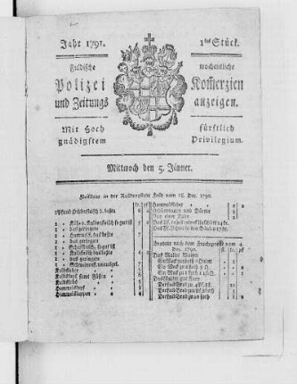 1tes Stück., Ausgabe vom 5. Januar 1791