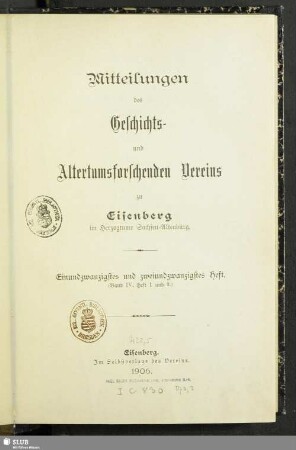 21/22.1906: Mitteilungen des Geschichts- und Altertumsforschenden Vereins zu Eisenberg im Herzogtume Sachsen-Altenburg