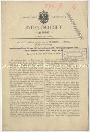 Patentschrift einer doppeltwirkenden Pumpe mit zwei Kolben, Patent-Nr. 29987