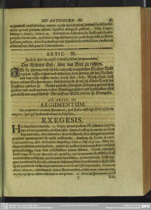 Articulus III. Iudicis dati in causis criminalibus iuramentum. Des Richters Eyd, über das Blut zu richten