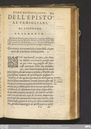Libro Decimoquinto Dell' Epistole Famigliari Di Cicerone. [Al Senato Et Altri.]