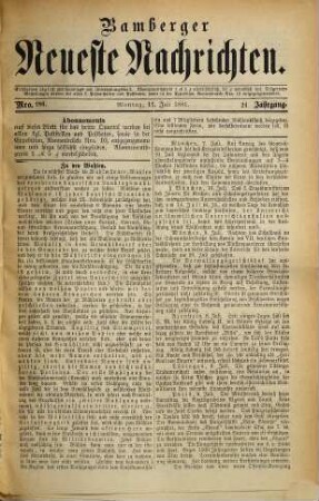 Bamberger neueste Nachrichten. 1881,7/12 = Jg. 21