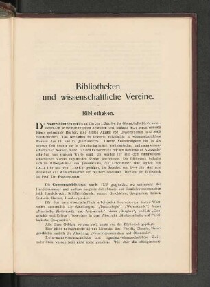 Bibliotheken und wissenschaftliche Vereine.