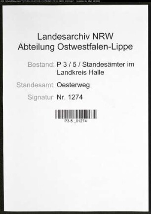 Sterberegister Standesamt Oesterweg