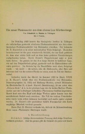 Ein neuer Plesiosaurier aus dem oberen Lias Württembergs