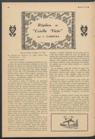 Réplica a "Criollo Viejo"