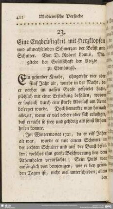 Eine Engbrüstigkeit mit Herzklopfen und abwechselnden Schmerzen der Brust und Schulter