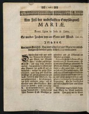 298-308, Am Fest des unbefleckten Empfängnuß MARIAE. Erunt signa in Sole & Luna.