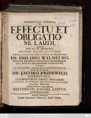 Dissertatio Juridica De Effectu Et Obligatione Laudi